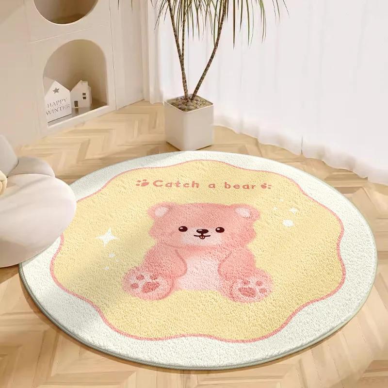 Ковры с изображением животных из мультфильмов для гостиной, милый декор спальни, плюшевый коврик, круглый туалетный столик, напольный коврик, пушистый мягкий детский ковер