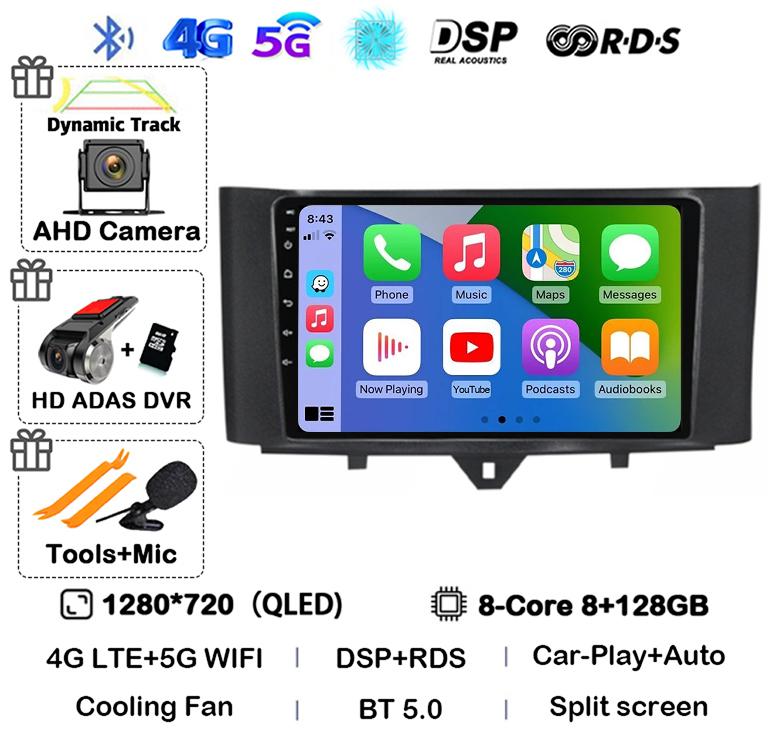 Android 14 Carplay автомобильное радио для Mercedes Benz Smart Fortwo 2006 -2011 2012 2013 2014 2015 мультимедийный видеоплеер GPS стерео 4G