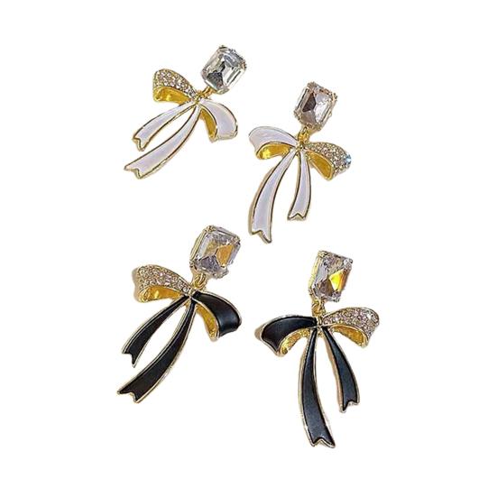 1 пара висячих серег с блестящими стразами, инкрустированных сверкающими темпераментными геометрическими женскими серьгами с бантом и лентой