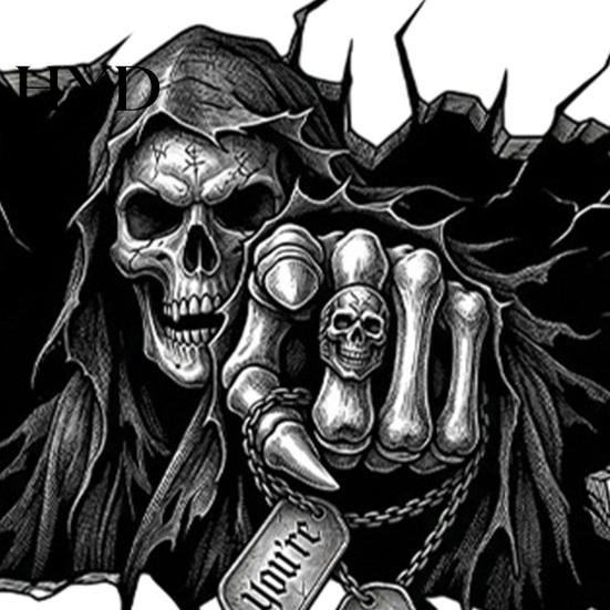 Grim Reaper Wall Decal Sticker, 3D Breaking Through Art Decal, Scary Halloween Decor Skull Mural for Home Bar Pub Party Supplies PVC Waterproof