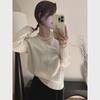 Women's V-Neck French Lace Sweater - Spring/Autumn Fashion, Loose-Fit, Long-Sleeve Top