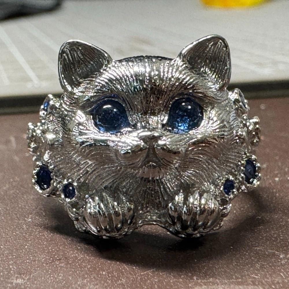 Metal Rhinestone Dog Rings Open Mouth Design Fashion Jewelry Cute Cat Ring Work