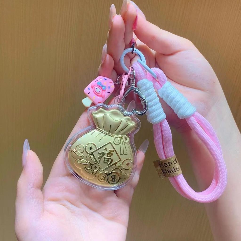 Брелок и подвеска для сумки в виде монеты с иероглифом Фу из чистого золота 999 пробы - Счастливый подарок для девушки или лучшей подруги