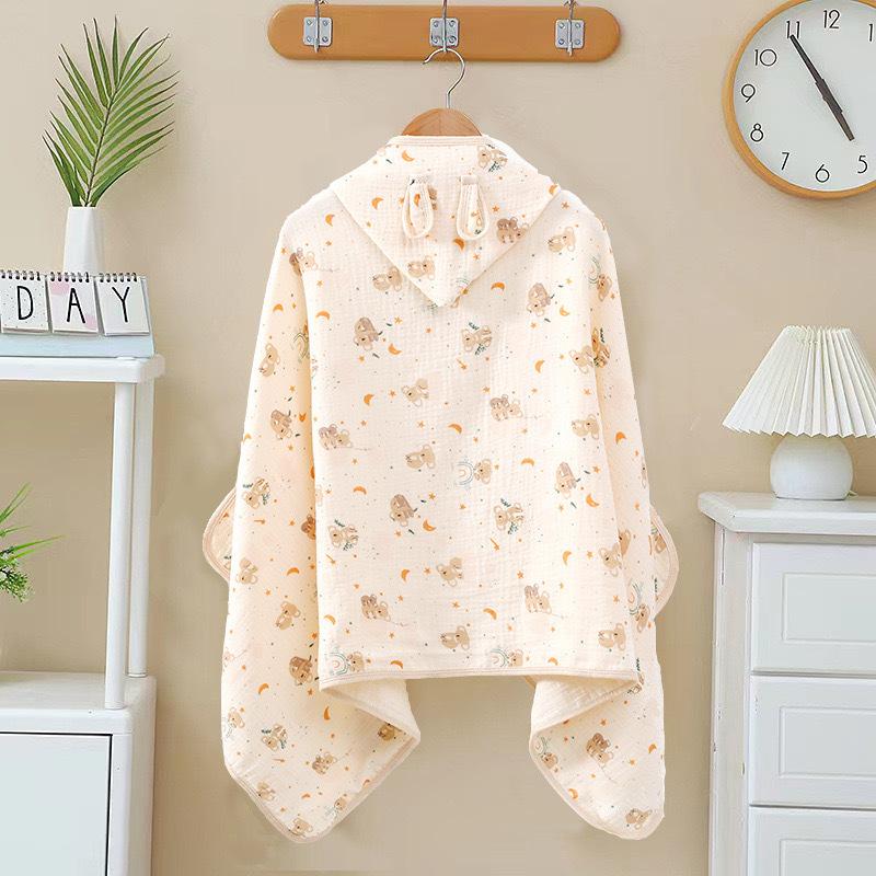 Spring Summer Baby Hooded Cloak Bath Towel Four Layers Crepe Children Hooded Gauze Wear Cotton Cloak