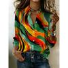 Women's retro abstract print satin blouse with button collar. Suitable for individualized outfits. Full print design, suitable for all seasons.