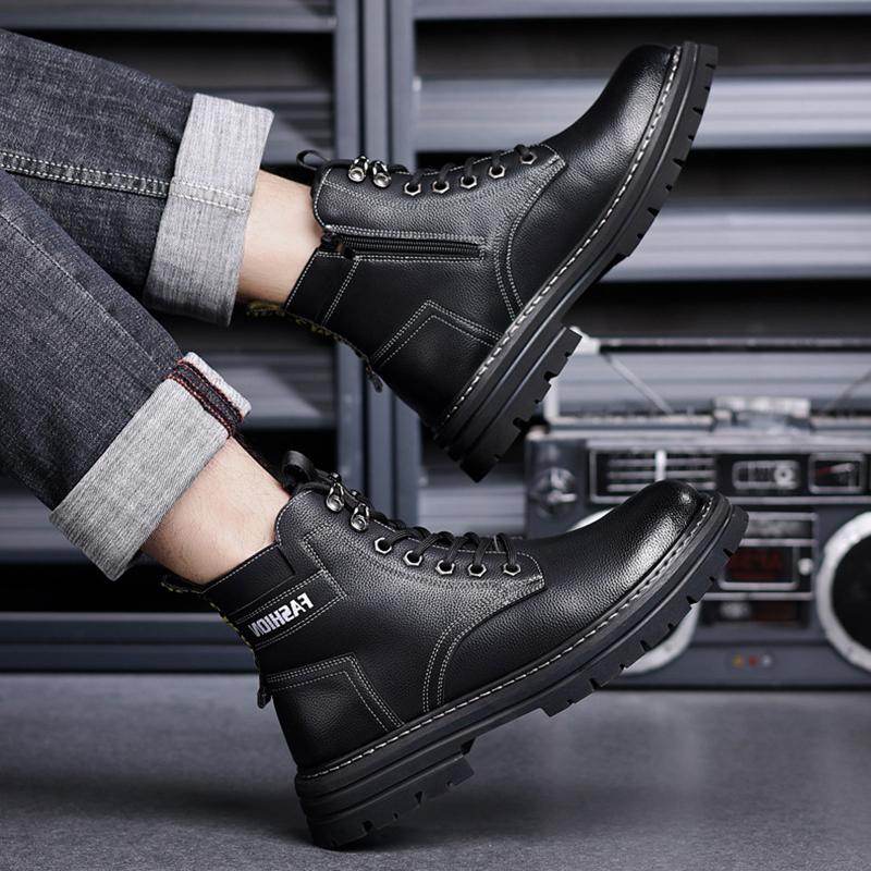 Мужские зимние ботинки, новые зимние бархатные теплые ботинки, модные мужские ботинки, шерстяные высокие ботинки для отдыха на открытом воздухе, повседневная мужская обувь из хлопка