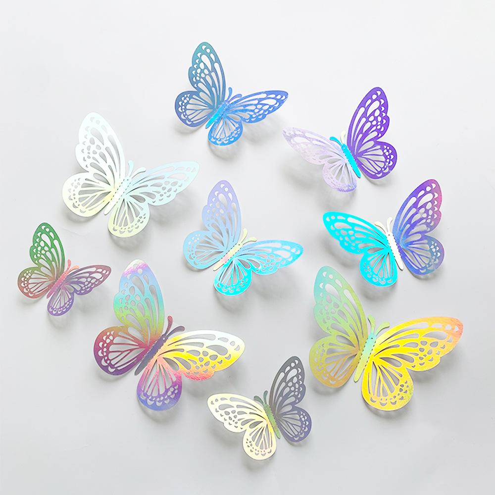 12Pcs Fashion 3D Dazzling Color Hollow Wall Stickers Butterflies Party Wedding Decoration DIY Home Decor Stickers Fridge Decal