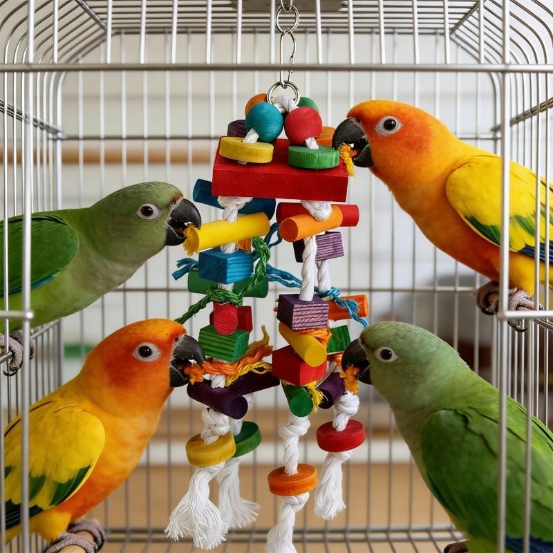 Natural Wooden Large Bird Chew Toy For Medium to Large Parrots With Colorful Cotton Rope For Cage Hanging Bird Climbing Y5GB