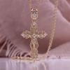 Cross Pendant Necklace Rose Gold Color White Artificial Zircon Hollow Crucifix Necklace Friend Gift