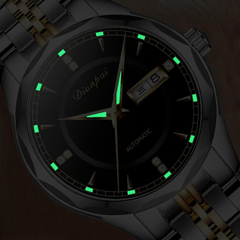 Мужские полностью автоматические механические часы, водонепроницаемые, светящиеся, с ремешком из нержавеющей стали, модные наручные часы