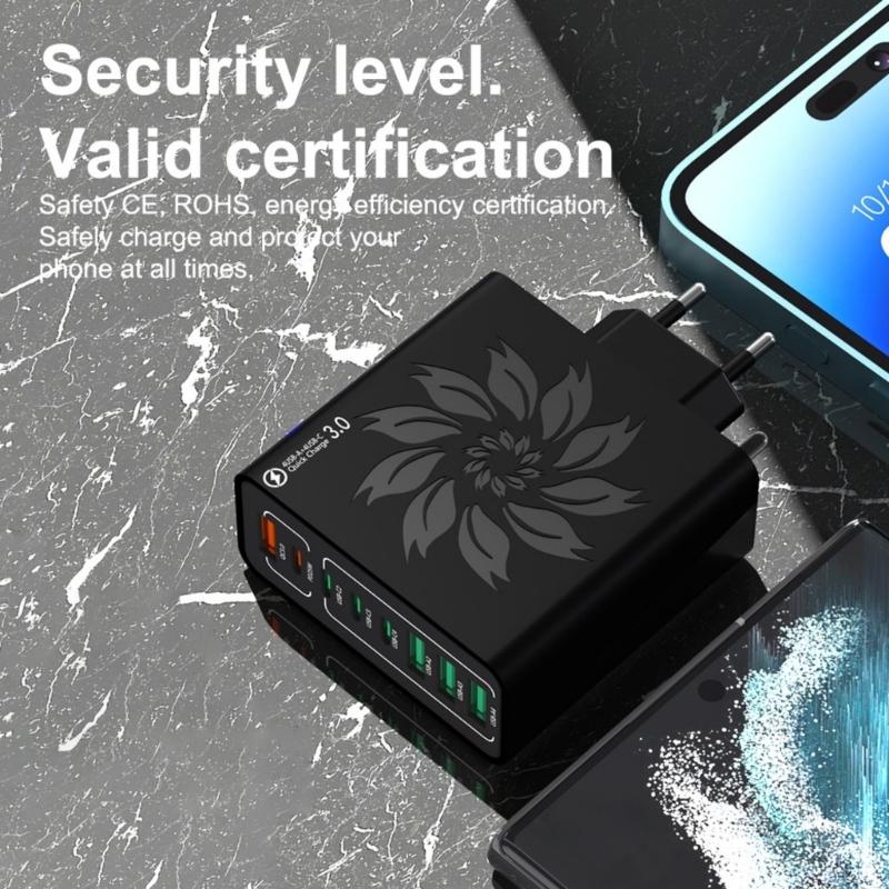 High Speeded USB Charger Adapter 8 Port Intelligent Power Delivery For Simultaneous Smartphones Tablets Multiple Devices