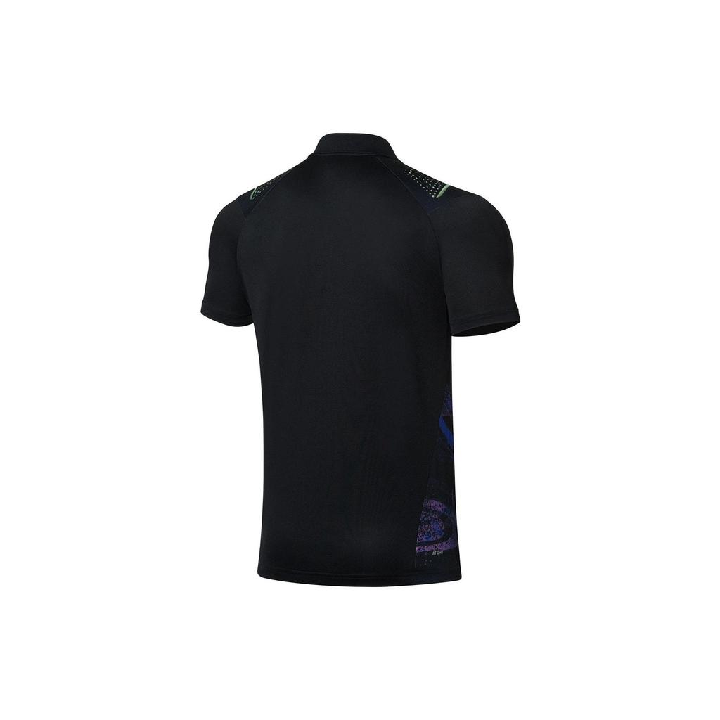 Li Ning Ping Pong Series Dragon Print Breathable Casual Short Sleeve Polo Shirt Men Polo Shirts Black APLR109-2