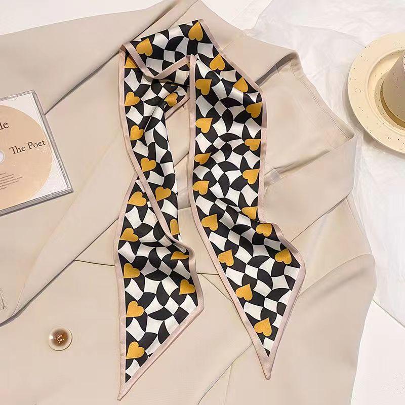 Маленький белый и нежно-зеленый шелковый шарф для женщин, тонкая лента, повязка на голову, резинка для волос, украшение для сумки, длинный