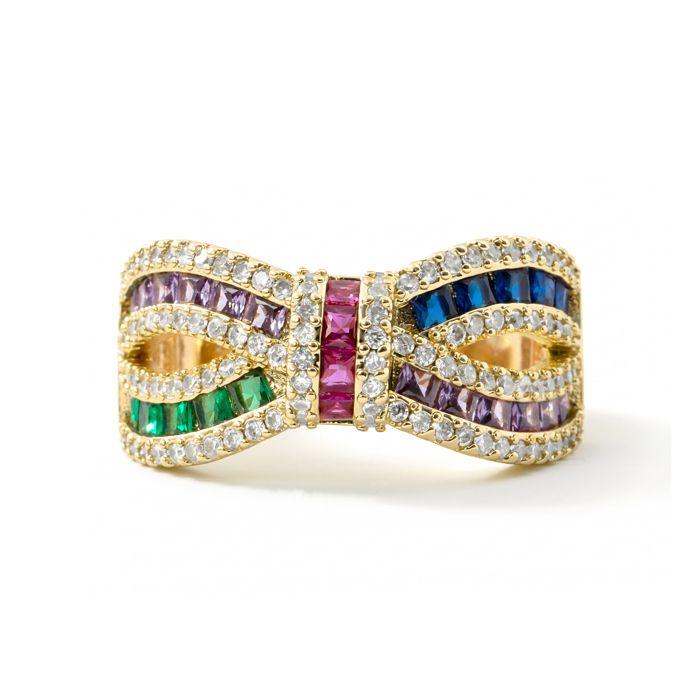 Bague - LUXENTER - Alnis - alliage métallique - zircone multicolore - finition or jaune 18 carats