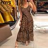 Женская мода лето весна леопардовый принт без рукавов V-образным вырезом с высокой талией повседневные платья