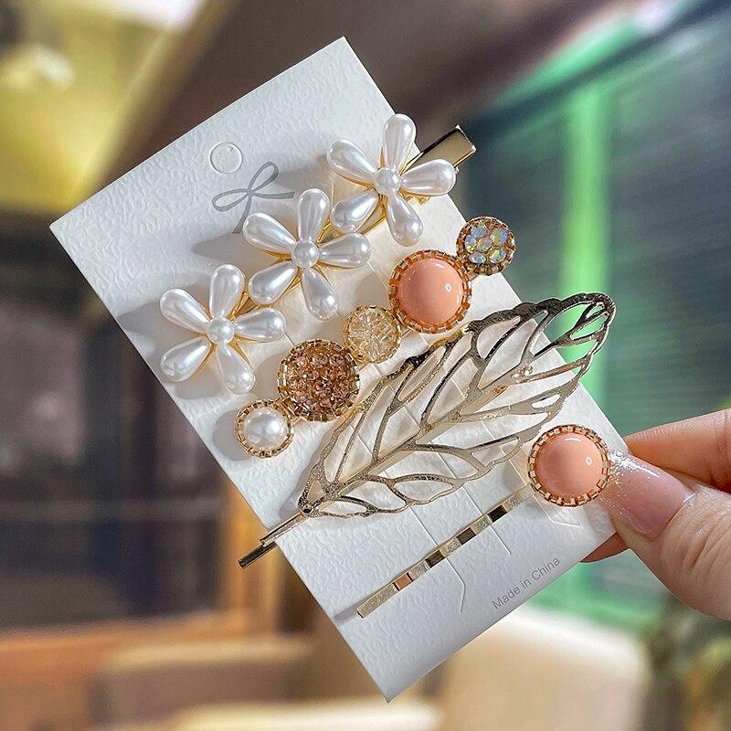 Fashion Acrylic Pearl Hair Clips Set Sweet Flower Hair Barrettes For Women Girls Korean Geometric Hair Accessories Jewelry 2022
