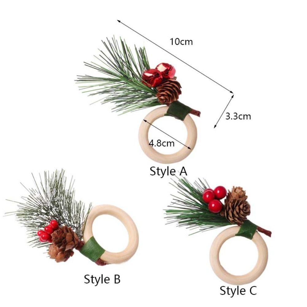6pcs Artificial Napkin Holder Wooden Napkin Buckle Christmas Pine Needle Napkin Ring Kitchen