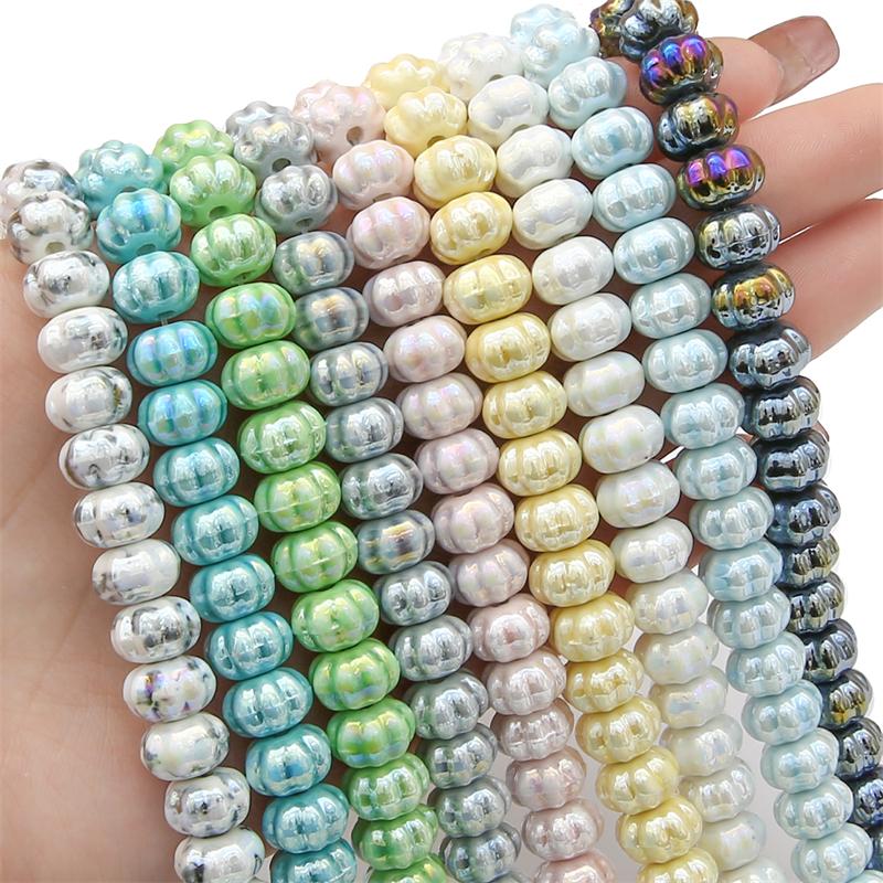 6 шт./пакет, керамические фарфоровые бусины ручной работы в форме тыквы, очаровательные бусины, свободные бусины-разделители для браслета, ожерелья, изготовление ювелирных изделий своими руками