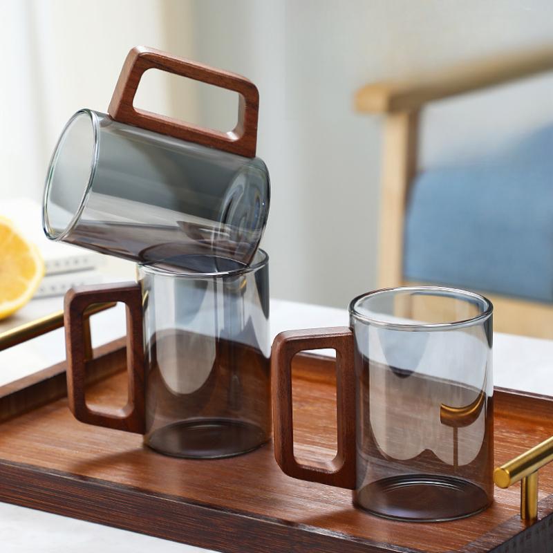 Wooden Handle Glass Tea Cup High Temperature Resistant Living Room Cup Water Set Household Hospitality Cup