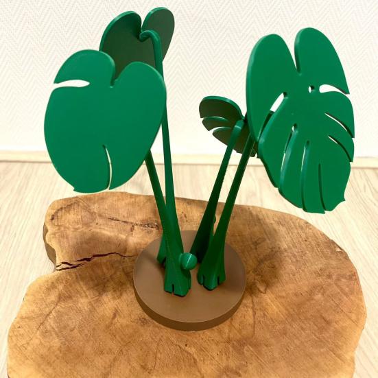 Monstera Coaster Plant Ornament 3D Printed House Artificial Plant Built-In Coaster Leaves