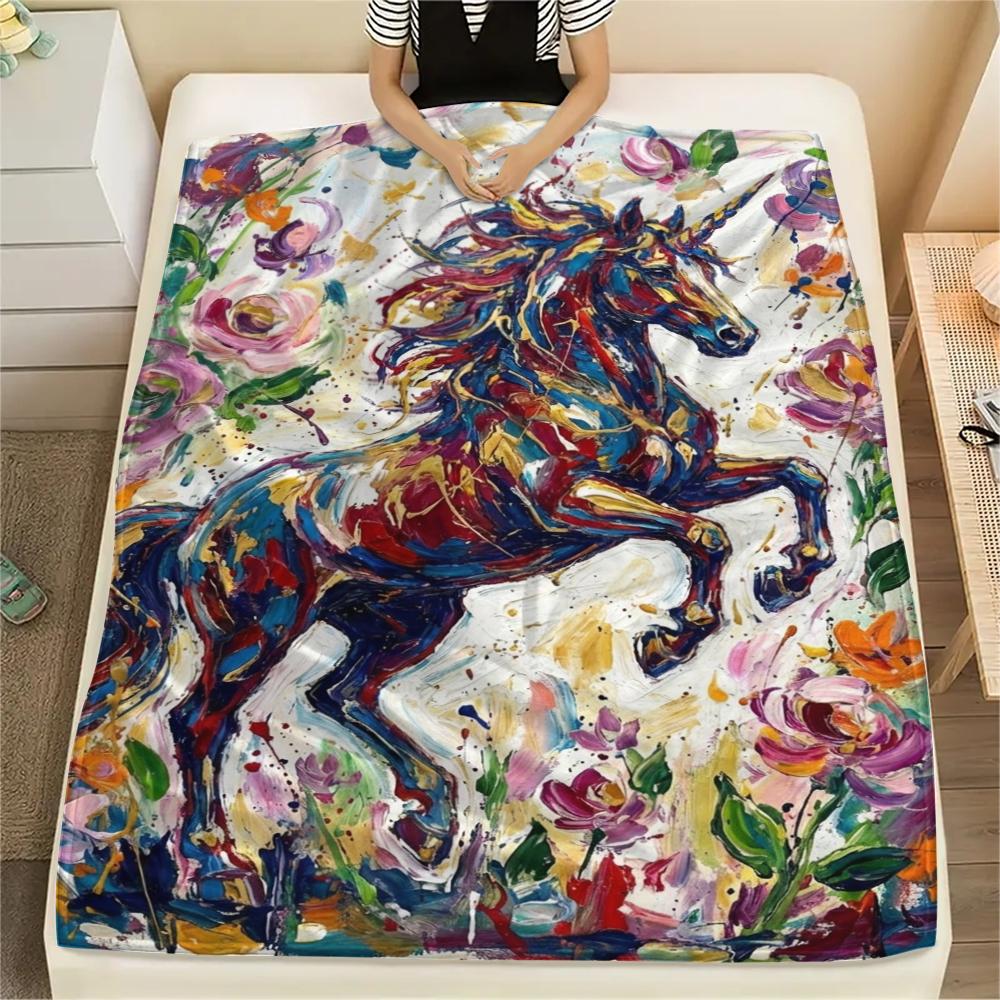 Unicorn Animal Print Flannel Blanket, High quality Comfortable for All Seasons, Home Decor, Warmth and Comfort, Perfect for Christmas Gifts130