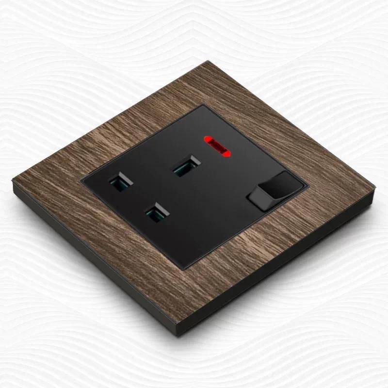 Двойная розетка UK 18W Type-C с функцией быстрой зарядки, универсальная электрическая розетка USB в стиле ретро с отделкой под дерево, электрический настенный выключатель света 220 В