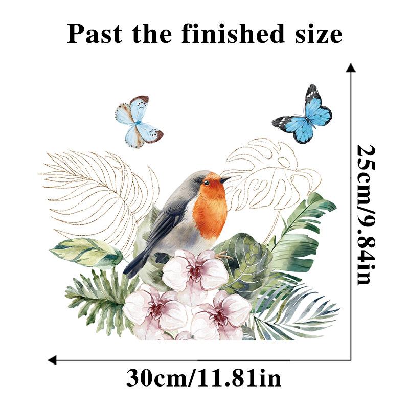 Наклейка на туалет «Птица, бабочка», декоративные виниловые наклейки для ванной комнаты, настенное искусство с зелеными растениями, водонепроницаемые съемные наклейки