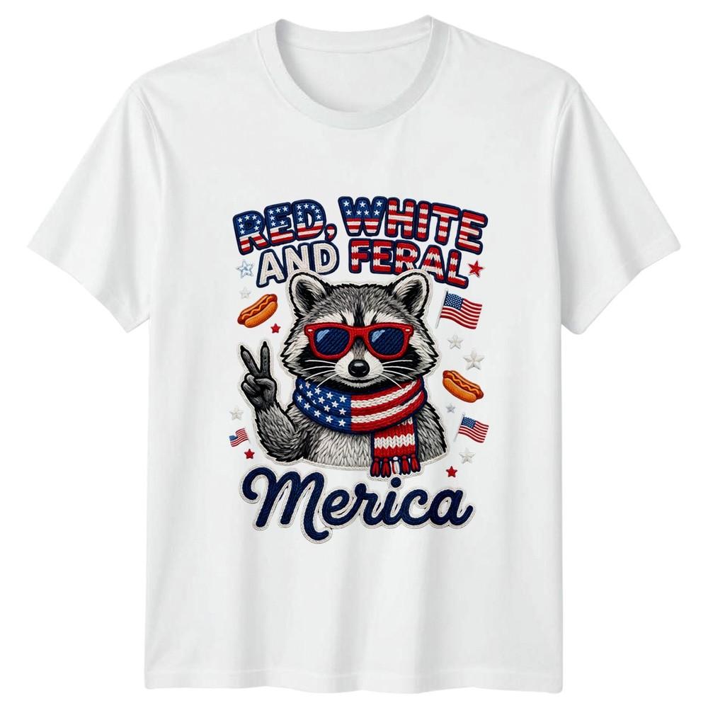 Red White And Feral Merica TShirt 4th July Raccoon Americana