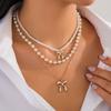 Bead Clavicle Chain Women Sun Moon Star Bowknot Clavicle Necklace Y2K Multilayer Necklace  Girls