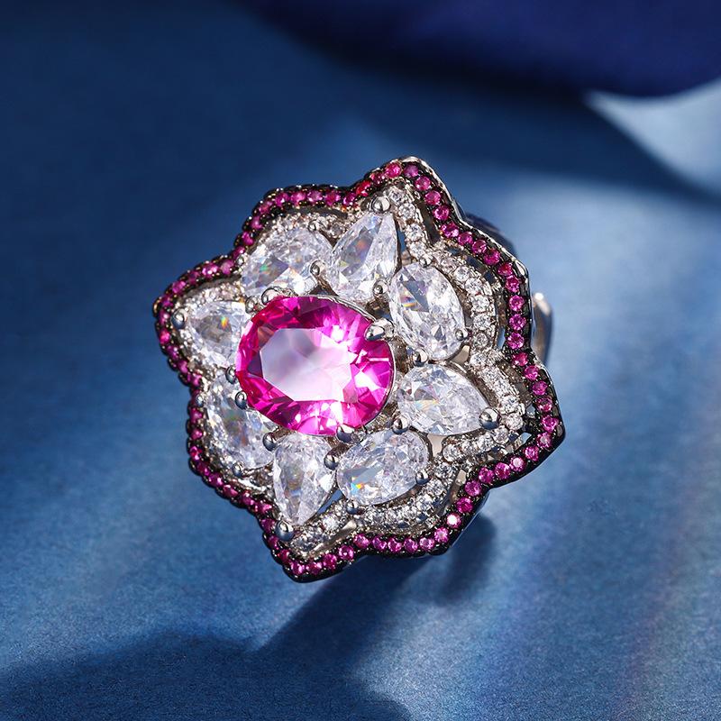 Jewelry Copper Bottom Gold-Plated Simulation Red Corundum Sapphire Blue Spinel High-Grade Black Gold Color Separation Set Female 8 * 10