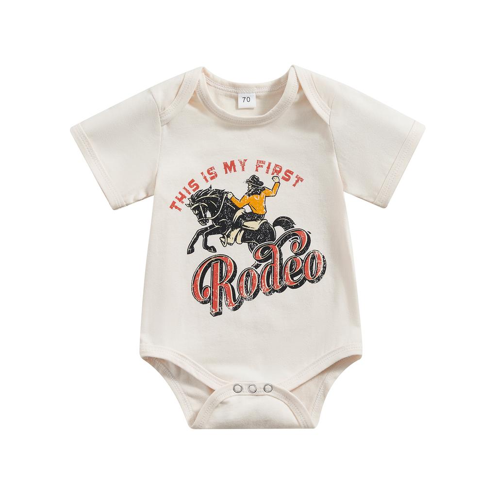 Baby Boys Summer Casual Romper Short Sleeve O Neck Letter Horse Print Loose Playsuit