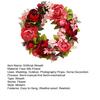 40CM Artificial Peony Wreath Indoor Outdoor Front Door Wall Hanging Fake Flower Garland with Green Leaves Wedding Party Home Decoration