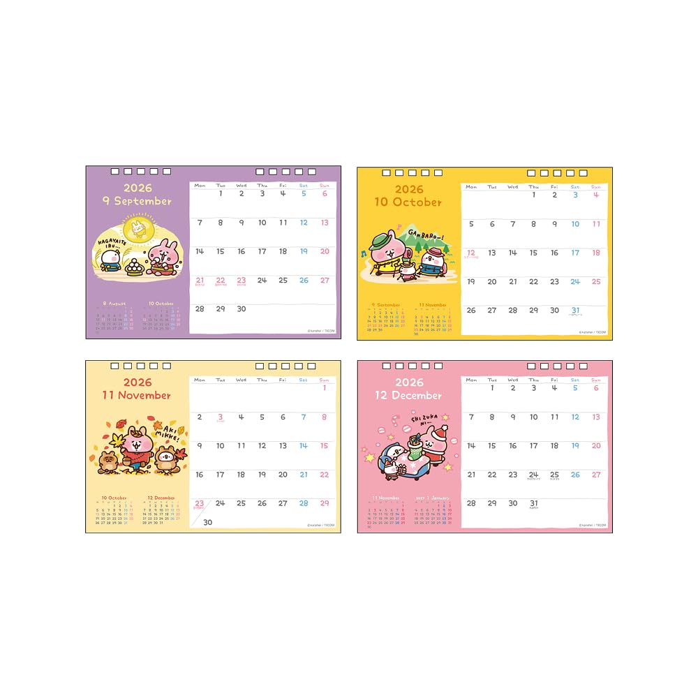 Sunstar Stationery Kanahei 2026 Desk Small Pisuke and the S8521590 Calendar, Kanahei's Animals Rabbit,
