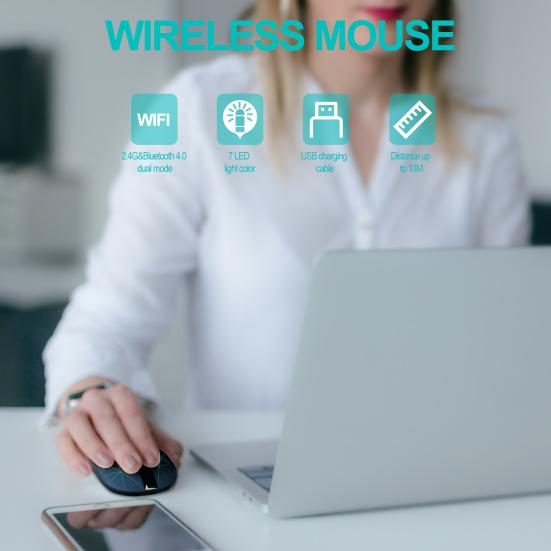 Bluetooth Wireless Mouse Rechargeable Dual Mode 3 Adjustable DPI 6 Buttons Ergonomic Optical Gaming Mouse for PC Computer Laptop