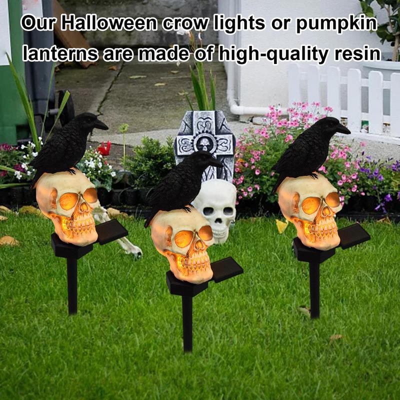 800MAH Solar Resin Halloween Crow Skull Light Outdoor Waterproof LED Light Balcony Holiday Lawn Lamp Garden Decor Decorative Light