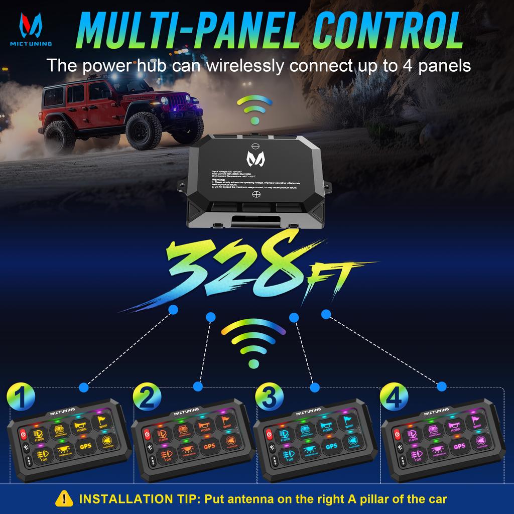 MICTUNING 328 футов Беспроводная RGB Панель переключателей на 12 групп Универсальная система управления цепями Блок реле Тумблер Мгновенный Переключатель стробоскопа