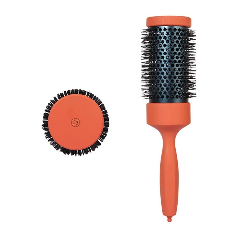 Thermal Protective Ceramic Barrels Hair Brush Natural Volumizing Curls Nylon Bristles Ergonomic Beechwood For Styling