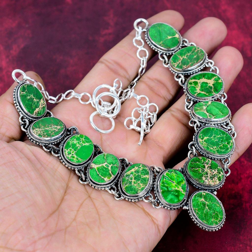 Green Sea Sediment Necklace 925 Solid Sterling Silver Adjustable Chain Necklace Gift For Women, Handmade Gemstone Jewelry Necklace