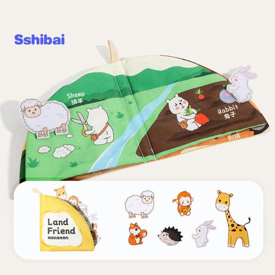 Baby Cloth Book Vegetable Fruit Animal Dinosaur Family Member, Tear-resistant Washable Early Education, Infant Boy Girl Crinkle Sensory Book