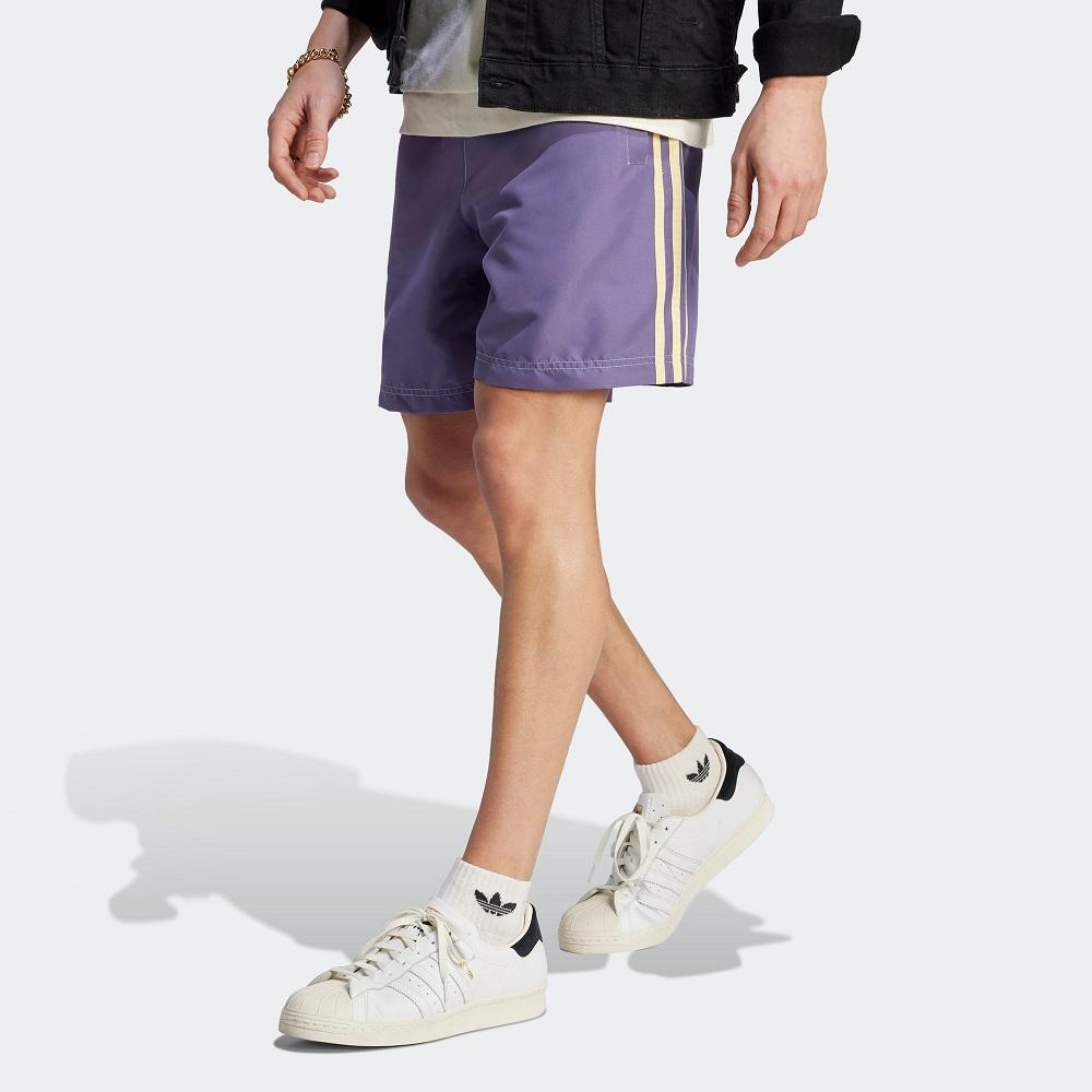 Adidas Мужские шорты из полиэстера Originals Trefoil Enjoy с трехполосным логотипом Tech-Purple IT8188