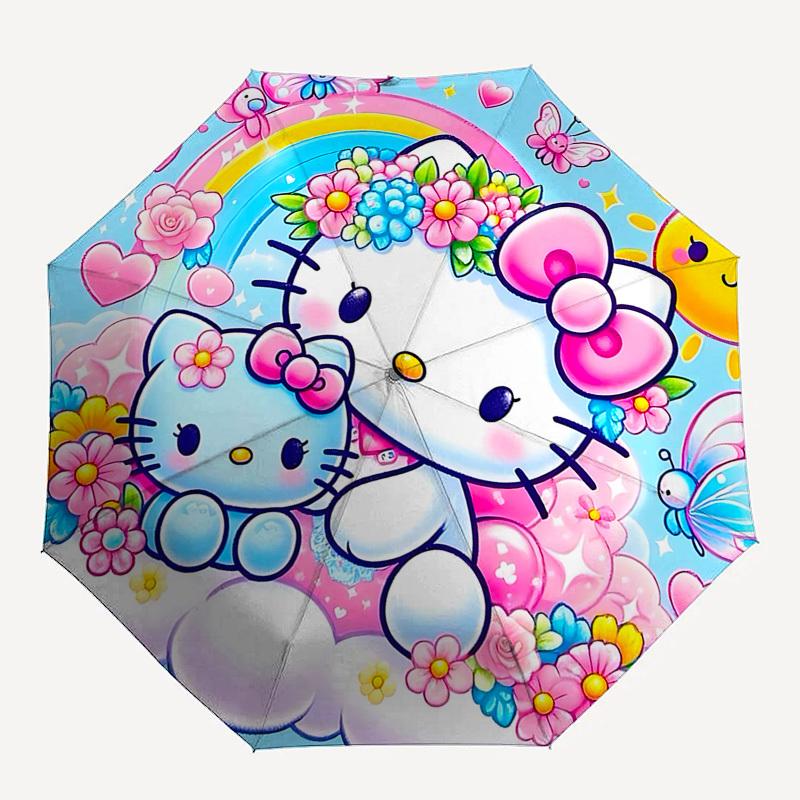 1pc Hello Kitty umbrella automatic open/close, 8-Rib Durable Frame, Compact Folding Design, Ideal Birthday/Holiday Gift 1131A