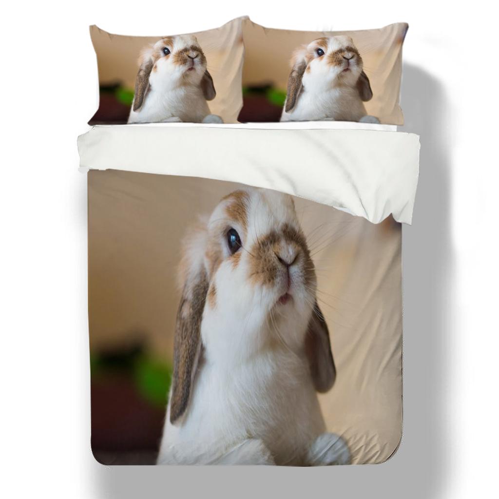 3D Rabbit Pattern Home Bedding Set 3D Animal Quilt Cover Pillow Case 2/3 Piece Zipper Super Soft Home Decoration Gift