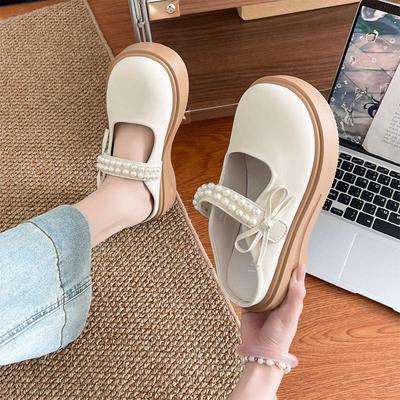 Французские баотоу полутапочки женские для улицы 2025 лето новинка жемчужный фея ветер толстая подошва Мэри Джейн прохладные тапочки
