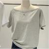 One Shoulder Pure Cotton Short Sleeved Diagonal Shoulder T-shirt for Women's Summer New Loose Off Shoulder Base Top