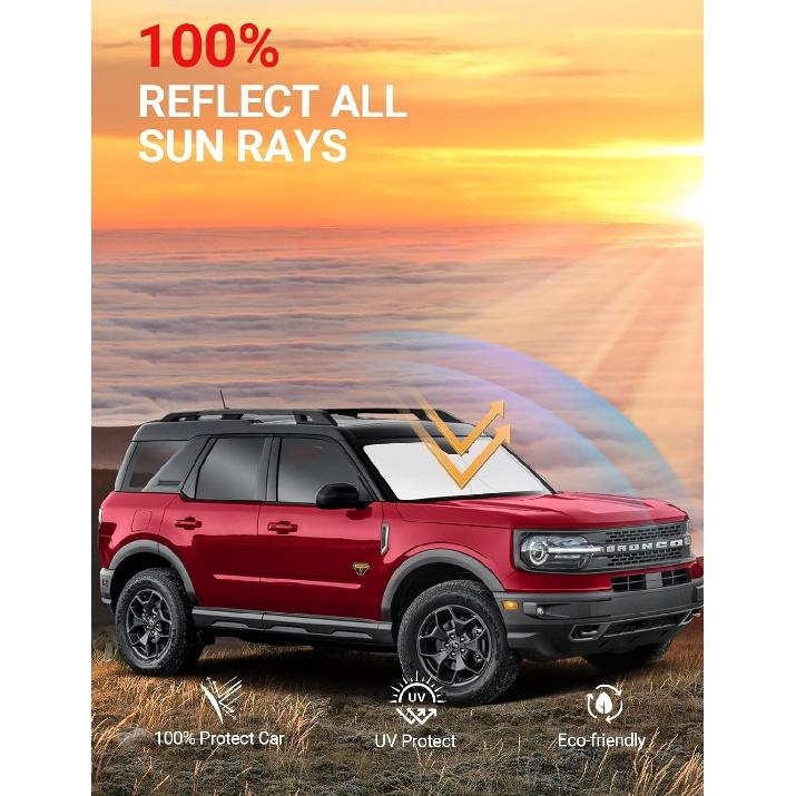Proadsy 2024 Upgrade Front Windshield Sun Shade Foldable Sunshade Protector Custom Fit 2024 2023 2022 2021 Ford Bronco Sport Accessories