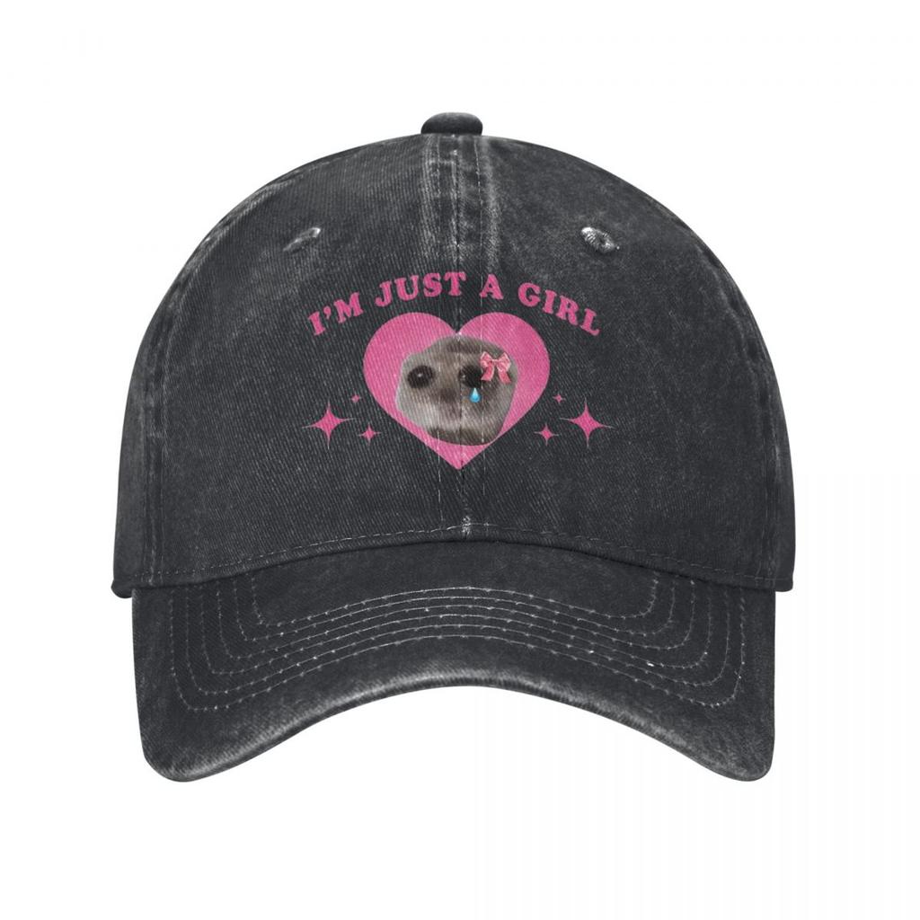 Sad Hamster Meme Im Just A Girl Men Women Baseball Cap Distressed Washed Hats Cap Vintage Outdoor Unstructured Soft Sun Cap