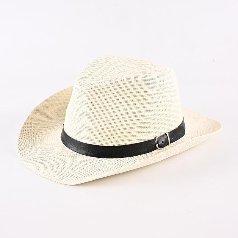 Summer New Western Cowboy Hat Men's Beach Play Top Hat Straw Hat Breathable Cool Hat Sun Hat