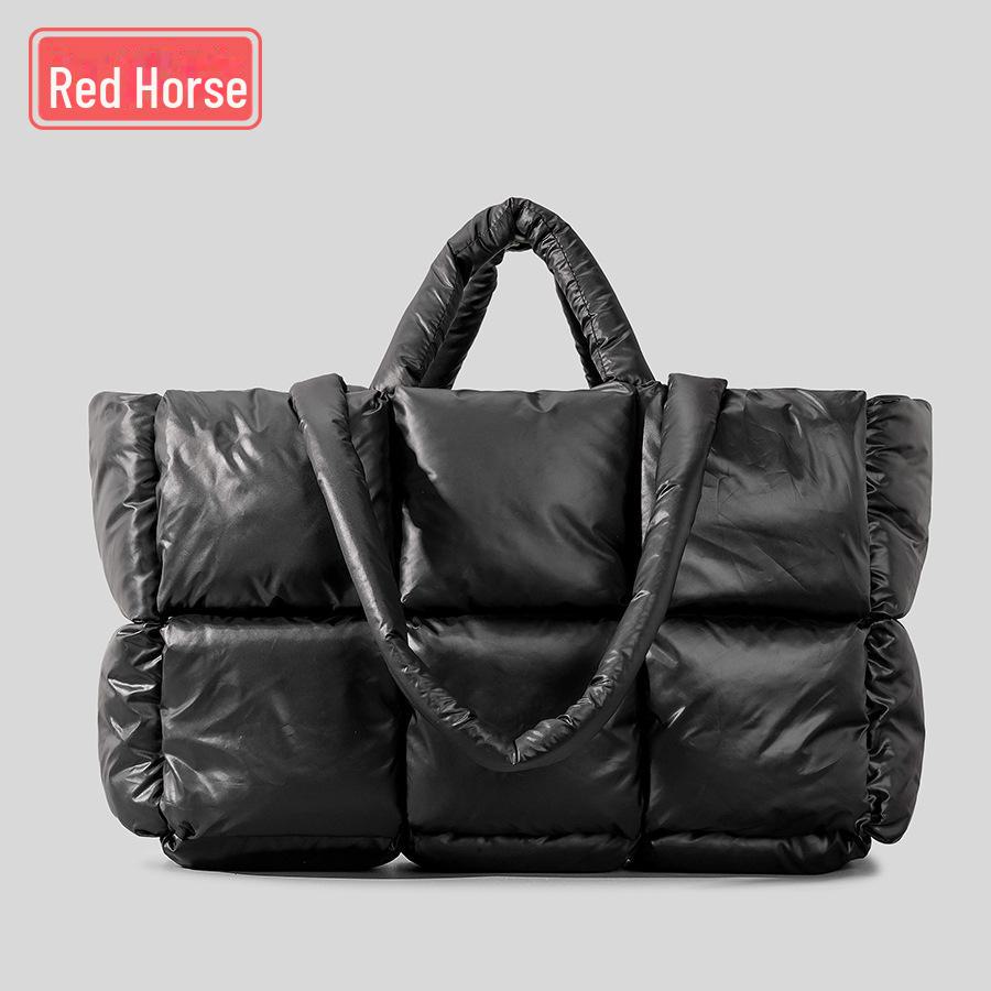 Женская легкая черно-белая клетчатая сумка-тоут – мягкая, пуховая сумка через плечо