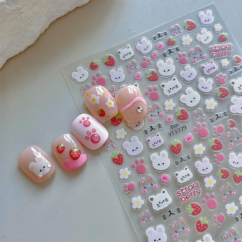 5D Embossed Cute Cartoon Space Cat Asterism Design Nail Art Sticker Decals Self Adhesive Supplies For Women And Girls