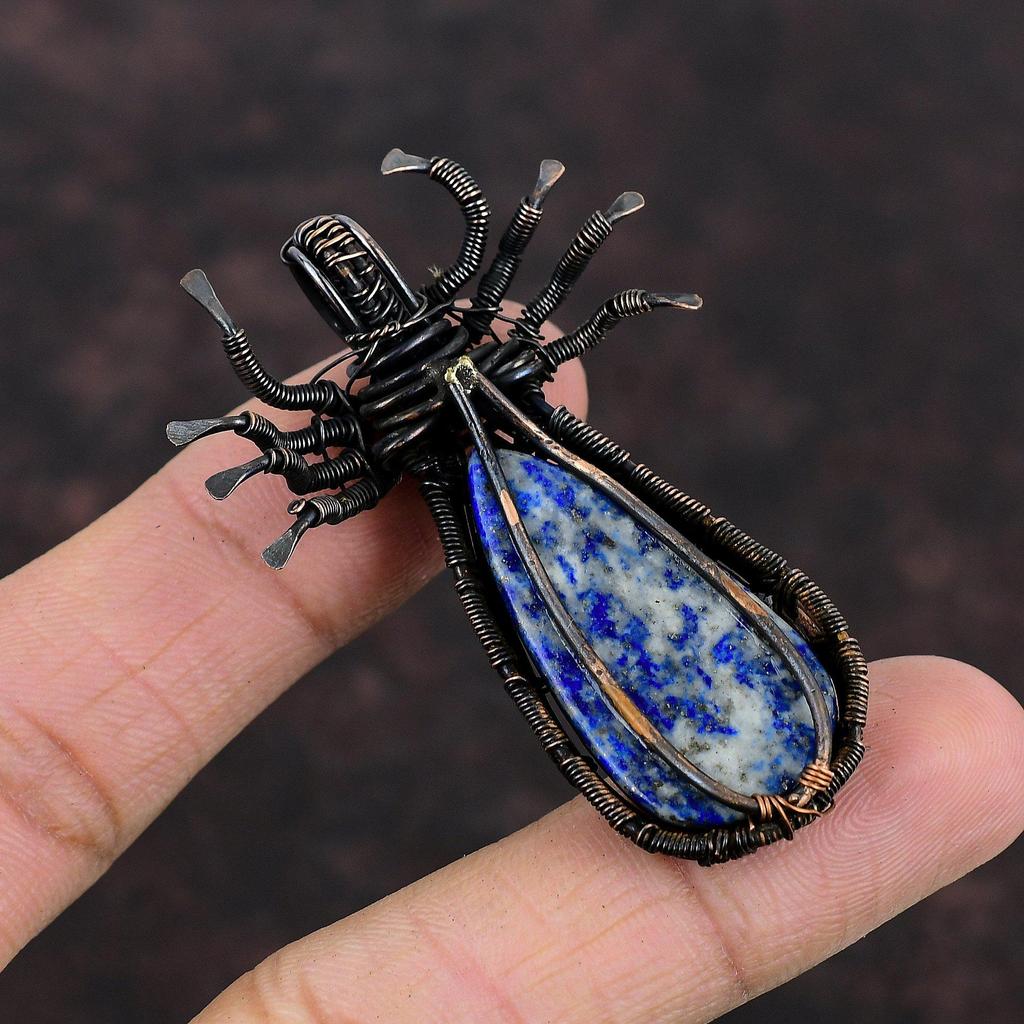 Lapis Lazuli Pendant Copper Wire Wrapped Pendant Spider Jewelry Handmade Pendant Gemstone Copper Jewelry Gift For Her Wrapped Stones Pendant